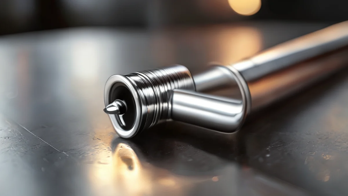 Tubulação de aço inox com superfície lisa e acabado metálico.