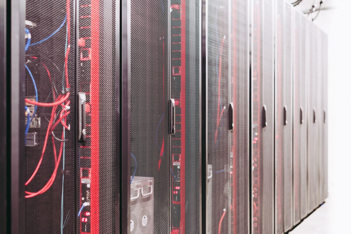 High-tech server racks in a modern data center