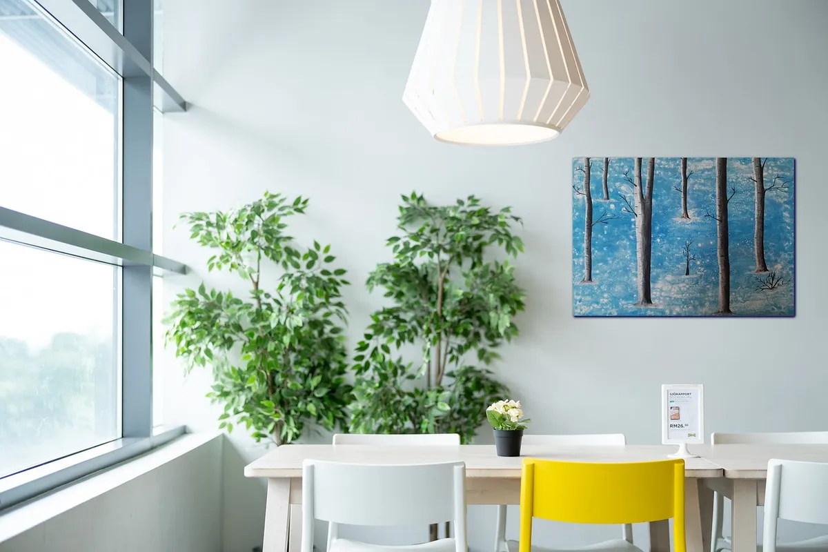 acrylic painting, pouring technique, wall interior design, painting, winter, interior, wall decoration